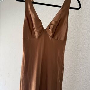 Brown Satin Sleeveless Dress